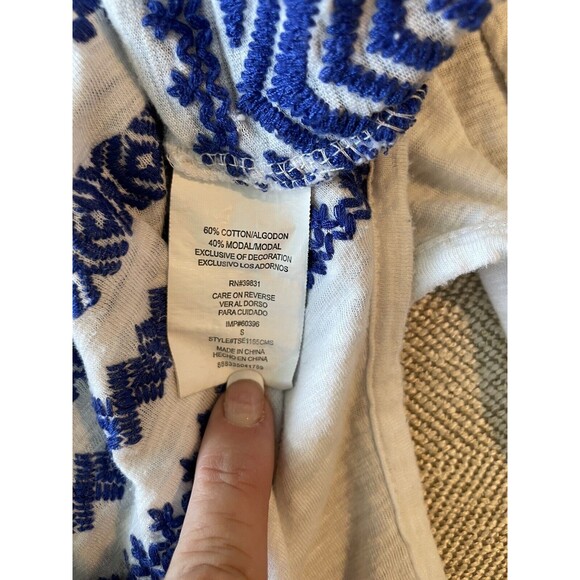 🌊 Sam Edelman White & Blue Sleeveless Top – Tulum Embroidered, Size Small - Picture 8 of 8